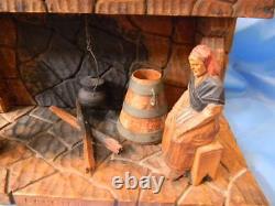 Antique Folk Art Wood Carved Couple Pilgrims Fireplace Cooking Man Woman
