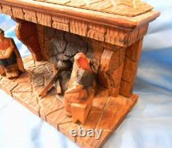 Antique Folk Art Wood Carved Couple Pilgrims Fireplace Cooking Man Woman