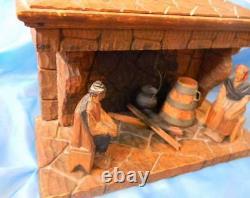 Antique Folk Art Wood Carved Couple Pilgrims Fireplace Cooking Man Woman