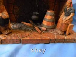 Antique Folk Art Wood Carved Couple Pilgrims Fireplace Cooking Man Woman