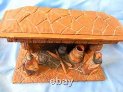 Antique Folk Art Wood Carved Couple Pilgrims Fireplace Cooking Man Woman