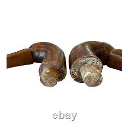 Antique Folk Art Wood Carved Painted Toucan Bird Bookends with Glass Eyes