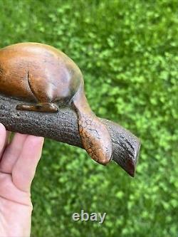 Antique Folk Art Wood Carving Beaver Animal Figural Small Incredible Very Early