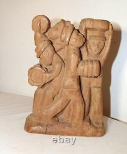 Antique Folk Art hand carved wood figural musician band sculpture figure statue