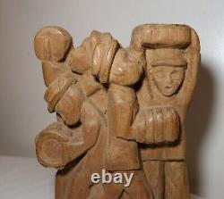 Antique Folk Art hand carved wood figural musician band sculpture figure statue