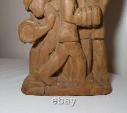 Antique Folk Art hand carved wood figural musician band sculpture figure statue