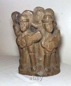 Antique Folk Art hand carved wood figural musician band sculpture statue figure