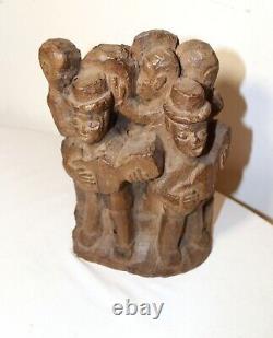 Antique Folk Art hand carved wood figural musician band sculpture statue figure