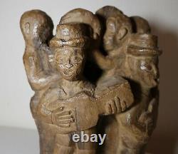 Antique Folk Art hand carved wood figural musician band sculpture statue figure