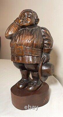 Antique Folk Art hand carved wood figural pilgrim man sculpture statue figure