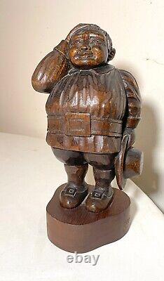 Antique Folk Art hand carved wood figural pilgrim man sculpture statue figure
