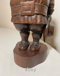 Antique Folk Art hand carved wood figural pilgrim man sculpture statue figure