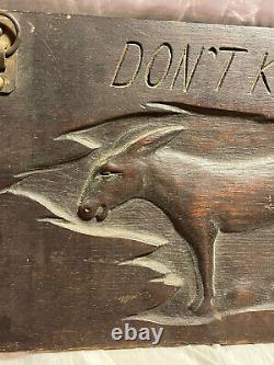 Antique Folk Tramp Art Carved Wooden Don't Kick Sign mule jackass