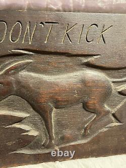 Antique Folk Tramp Art Carved Wooden Don't Kick Sign mule jackass