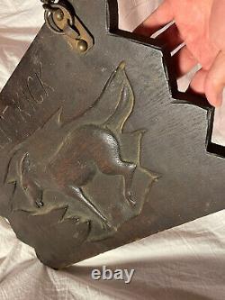 Antique Folk Tramp Art Carved Wooden Don't Kick Sign mule jackass