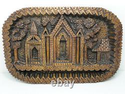 Antique Folk Tramp Art Wall Hanging Picture Church Religious Scene B4-24