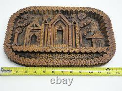 Antique Folk Tramp Art Wall Hanging Picture Church Religious Scene B4-24