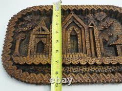 Antique Folk Tramp Art Wall Hanging Picture Church Religious Scene B4-24