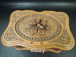 Antique French Trinket Box Black Forest Carved Twig With Acorns Folk Art