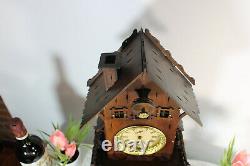 Antique French folk art handmade wood carved mantel clock house rare