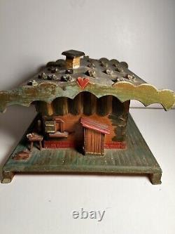 Antique German Hand Made Wood Carved 19c Folk Art Black Forest House Box