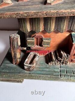 Antique German Hand Made Wood Carved 19c Folk Art Black Forest House Box