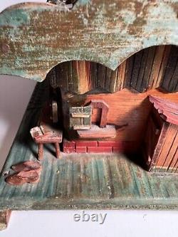 Antique German Hand Made Wood Carved 19c Folk Art Black Forest House Box