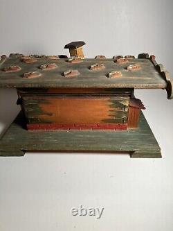 Antique German Hand Made Wood Carved 19c Folk Art Black Forest House Box