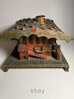 Antique German Hand Made Wood Carved 19c Folk Art Black Forest House Box