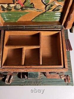 Antique German Hand Made Wood Carved 19c Folk Art Black Forest House Box