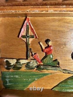 Antique German Hand Made Wood Carved 19c Folk Art Black Forest House Box