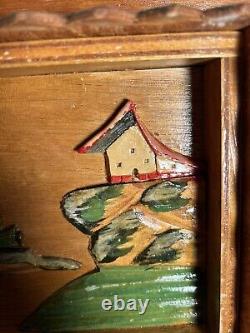Antique German Hand Made Wood Carved 19c Folk Art Black Forest House Box
