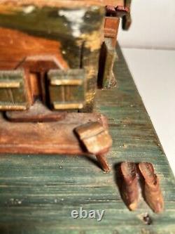 Antique German Hand Made Wood Carved 19c Folk Art Black Forest House Box