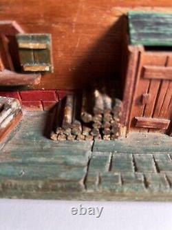 Antique German Hand Made Wood Carved 19c Folk Art Black Forest House Box