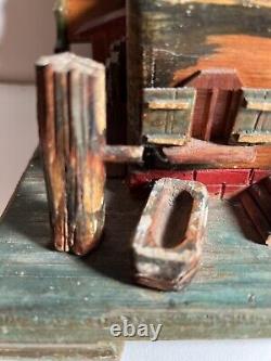 Antique German Hand Made Wood Carved 19c Folk Art Black Forest House Box