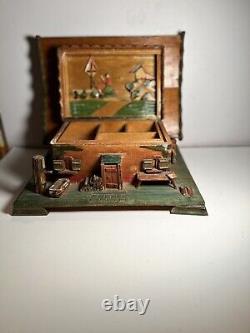 Antique German Hand Made Wood Carved 19c Folk Art Black Forest House Box