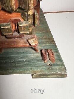 Antique German Hand Made Wood Carved 19c Folk Art Black Forest House Box