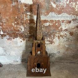 Antique Gothic Church Model In Carved Wood 19th Century Folk Art