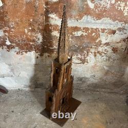 Antique Gothic Church Model In Carved Wood 19th Century Folk Art