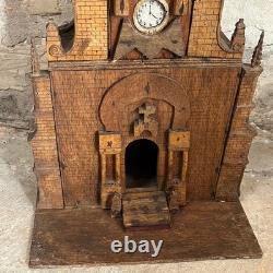 Antique Gothic Church Model In Carved Wood 19th Century Folk Art