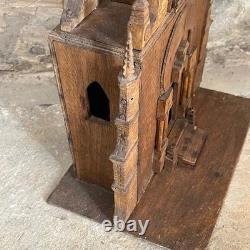 Antique Gothic Church Model In Carved Wood 19th Century Folk Art