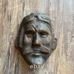 Antique Guatemalan Folk Art Carved Wood Conquistador Man Theater Dance Mask