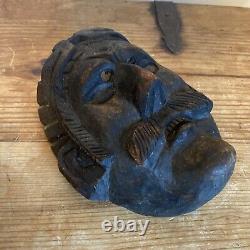 Antique Guatemalan Folk Art Carved Wood Conquistador Man Theater Dance Mask