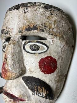 Antique Guatemalan Patron Dance Mask Carved Wood Polychrome Cigar Folk Art 1920s