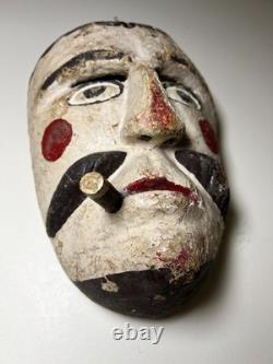 Antique Guatemalan Patron Dance Mask Carved Wood Polychrome Cigar Folk Art 1920s