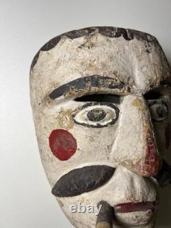 Antique Guatemalan Patron Dance Mask Carved Wood Polychrome Cigar Folk Art 1920s