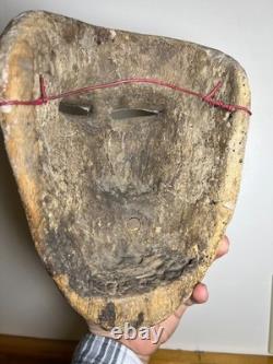Antique Guatemalan Patron Dance Mask Carved Wood Polychrome Cigar Folk Art 1920s