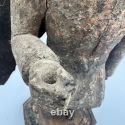 Antique Hand Carved Angel Figure with Metal Wings Folk Art Santos Spanish Colonial