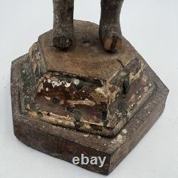 Antique Hand Carved Angel Figure with Metal Wings Folk Art Santos Spanish Colonial