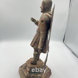 Antique Hand Carved Angel Figure with Metal Wings Folk Art Santos Spanish Colonial